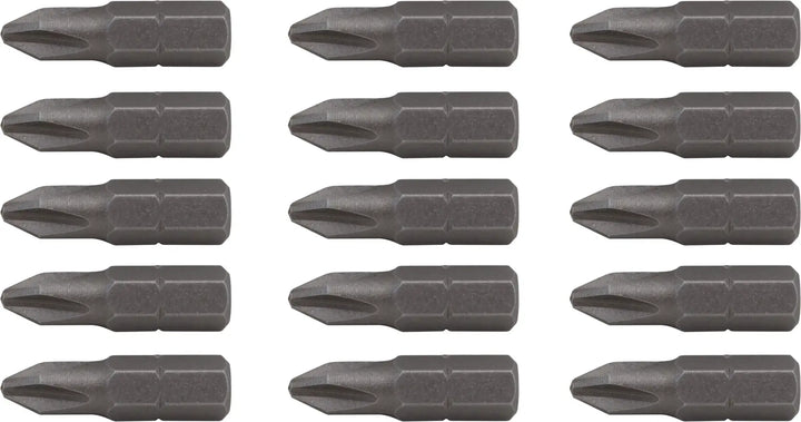 Photo of CRAFTSMAN CMAF121PH215 screwdriver bit set, 12 short Phillips head bits, arranged in four rows, white background.