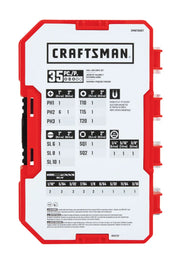 Photo of Craftsman CMAF35SET 35-piece drill and drive bit set case, red and white, top view.