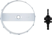 Photo of Craftsman hole saw kit with arbor, gray metal, model CMAH36RL, front angle on white background.