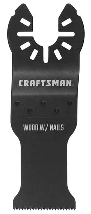 Photo of Craftsman oscillating tool blade for wood with nails, black color, SKU CMAO102, front angle.