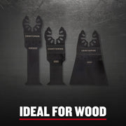 Craftsman wood cutting blade set CMAO202, three black blades for hardwood and wood, front angle.