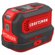 Photo of Craftsman portable power inverter, SKU CMCB1150B, black and red, angled view on white background.
