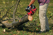 Photo of Craftsman chainsaw CMCCS620M1 cutting a tree branch outdoors.