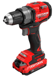Photo of Craftsman cordless drill CMCD725D2, red and black, angled view on white background.