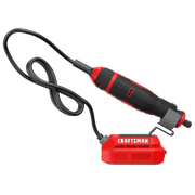 Photo of Craftsman rotary tool CMCE030B with V20 battery, black and red, top angle on white background.