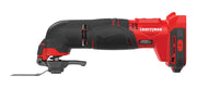 Photo of Craftsman cordless oscillating tool CMCE500B in side view with black and red handle on white background.