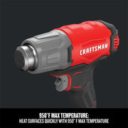 Craftsman red and black cordless heat gun, model CMCE530B, left angle on white background.