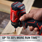 Photo of CRAFTSMAN CMCF813C1 impact driver in use, drilling into a wooden board, close-up view.