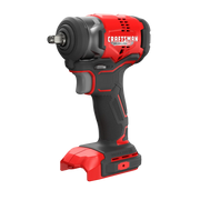 Photo of CRAFTSMAN cordless impact wrench, red and black, front left angle, SKU CMCF911B.