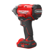 Photo of Craftsman brushless impact driver, SKU CMCF921B, red and black, side angle on white background.