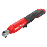 Photo of CRAFTSMAN cordless ratchet tool, red and black, model CMCF930B, side angle on white background.