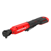A red and black Craftsman cordless ratchet tool with the brand name visible on the side. The tool has a sleek design with ergonomic grip and is designed for tightening and loosening bolts or nuts.
