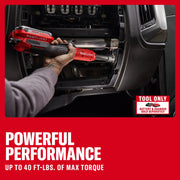 Photo of Craftsman CMCF936B cordless ratchet wrench used inside a car dashboard, hand holding tool horizontally.