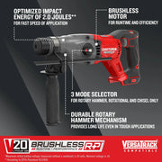 Photo of Craftsman rotary hammer, SKU CMCH234B, with brushless motor, 3 mode selector, and durable hammer mechanism, angled view.