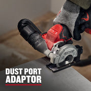 CRAFTSMAN compact saw with dust port adaptor in use, close-up view, SKU CMCM300B.