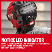 CRAFTSMAN tool with LED indicator showing battery status. Text highlights LED for easy charge alerts. Battery not included.