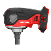 Photo of Craftsman cordless impact wrench CMCN150B, red and black, side view on white background.