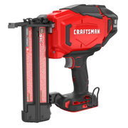 Photo of Craftsman 18 gauge cordless brad nailer, SKU CMCN618B, side angle on white background.
