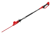 Photo of CRAFTSMAN pole hedge trimmer, SKU CMCPHT818B, red and black body, side angle view on white background.