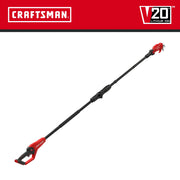 Photo of Craftsman CMCPPR320B cordless pole pruner, black and red, shown at an angle on a white background.