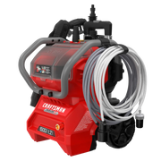 Photo of Craftsman portable pressure washer CMCPW1500N2, red body, hose coiled, front angle on white background.
