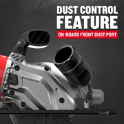 Craftsman circular saw with dust control feature, front dust port shown, SKU CMCS405B, side angle.