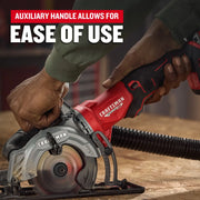 Photo of Craftsman cordless circular saw CMCS405B with auxiliary handle being used on wood.