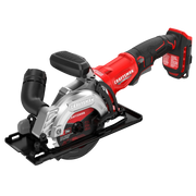 A cordless Craftsman circular saw with a red and black handle and a silver blade guard. The saw features a dust extraction port and is designed for woodworking and construction tasks.