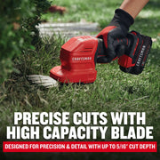 Photo of Craftsman CMCSS800C1 cordless grass shear in use trimming lawn edge, red and black design, outdoor setting.