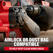 Photo of Craftsman CMCW223B belt sander, close-up showing dust bag attachment and branding.