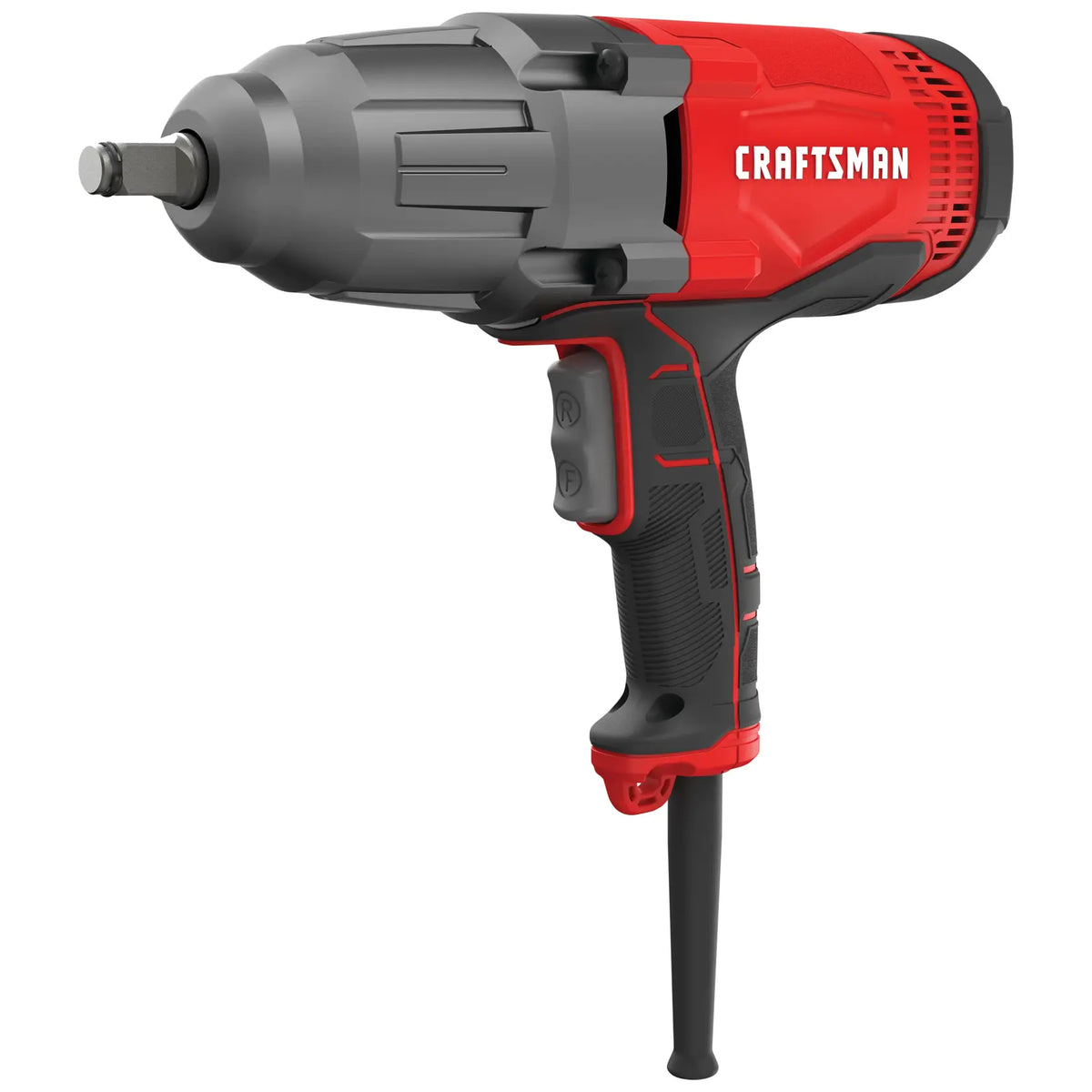 Photo of CRAFTSMAN electric impact wrench CMEF901, red and black, side angle on white background.