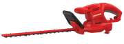 Photo of Craftsman CMEHT150 hedge trimmer, red and black, side angle on white background.