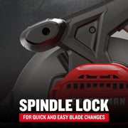 Photo of CRAFTSMAN circular saw top view showing spindle lock feature, SKU CMES500.