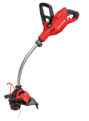 Photo of CRAFTSMAN string trimmer, red and black, model CMESTHOS912, side angle, curved shaft.