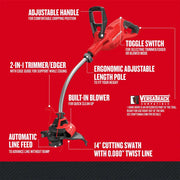 CRAFTSMAN CMESTHOS912 graphics with red trimmer/edger, highlighting adjustable handle and ergonomic pole.