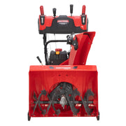 Front angle photo of Craftsman snow blower CMGB223104, red housing, dual augers, visible controls.