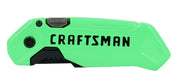 Craftsman folding utility knife CMHT10352, neon green handle, side view on white background.