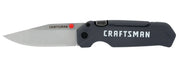 Photo of CRAFTSMAN folding utility knife CMHT10354, black handle, silver blade, side view, white background.