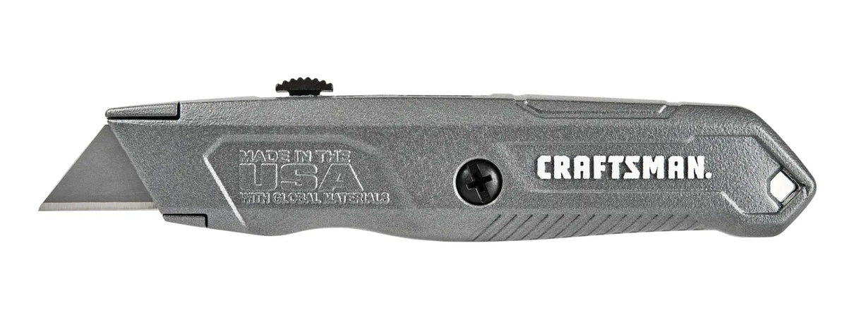 Craftsman CMHT10585 utility knife, silver metal, side angle on white background.