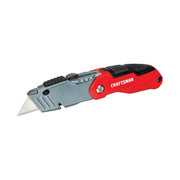 Photo of Craftsman CMHT10932 folding utility knife with red and gray handle, angled on white background.