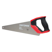 CRAFTSMAN CMHT20881 hand saw with fine finish, red and black ergonomic handle, side view on white background.