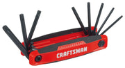 CRAFTSMAN CMHT26003 red and black folding hex key set with multiple keys extended, front angle on white background.