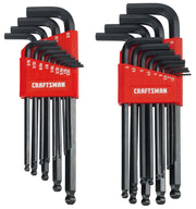 Photo of Craftsman CMHT26009 hex key set with black L-shaped wrenches in red holders, shown from the front on white background.