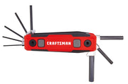 Craftsman CMHT26024 folding hex key set with red and black handle, multiple hex keys extended, side angle on white background.