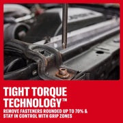 Screwdriver with Tight Torque Technology removes rounded fasteners; used on a rusted bolt in an engine bay.