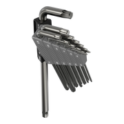A set of Torx L-shaped wrenches in various sizes, each organized in a gray plastic holder. The wrenches are made of metal and arranged neatly for easy selection.