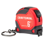 CRAFTSMAN red and black 6 foot keychain tape measure CMHT37106, product angled on white background.