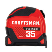 CRAFTSMAN Pro Reach 35 ft tape measure in red and black casing, SKU CMHT37575S, photography product.
