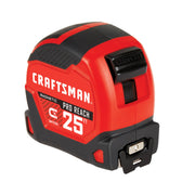 CRAFTSMAN magnetic Pro Reach 25 ft tape measure in red and black, model CMHT37665S.