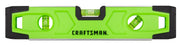 Front view of Craftsman green level tool CMHT43191G with three bubble vials and black end caps.